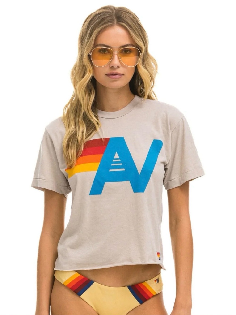 Aviator Nation Boyfriend Tee in Sand Color, Size Small